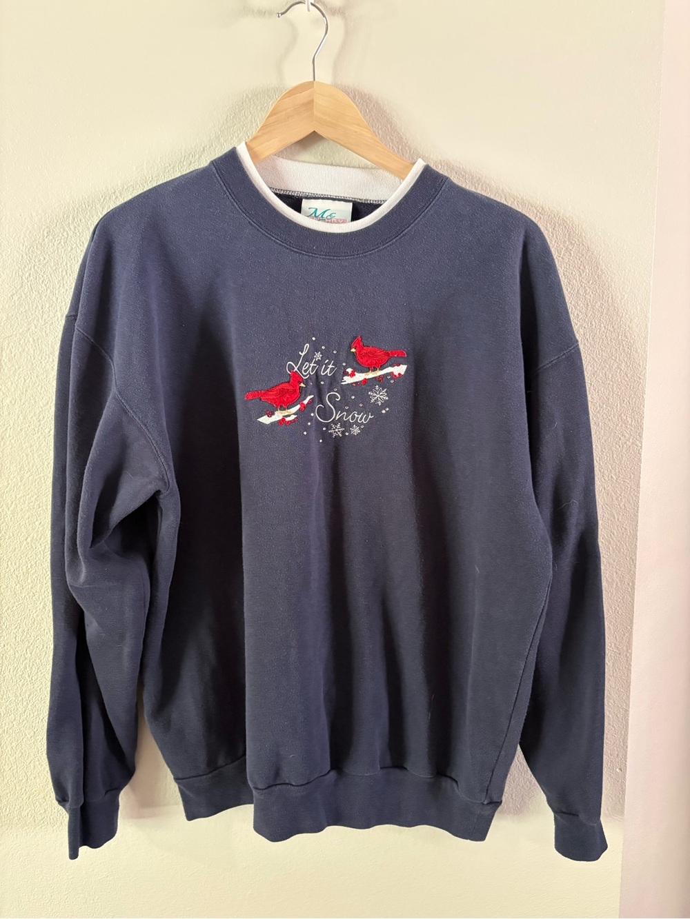 90s Butter mom Navy 'Let It Snow' Embroidered Sweater L Grannycore Ugly Sweater
